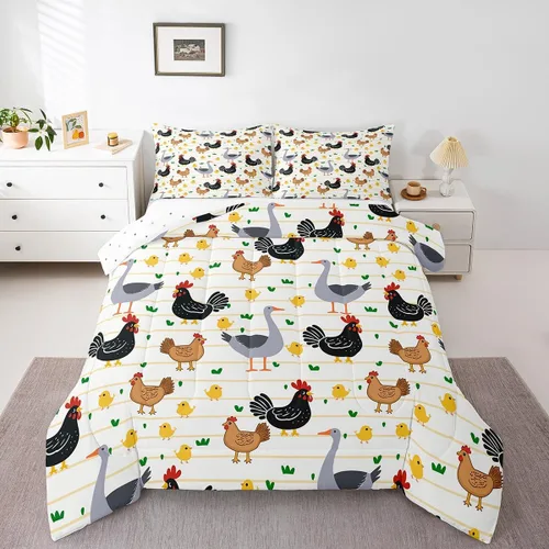 Vista 30 de Erosebridal Juego de ropa de cama a cuadros azul para niños, juego de cama individual con diseño de patos amarillos de dibujos animados, juego