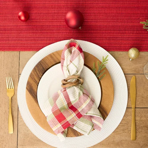 Vista 6 de DII Orchard Plaid Collection - Artículos esenciales de mesa de lino, juego de servilletas, 20x20, gris pardo/rojo, 6 piezas