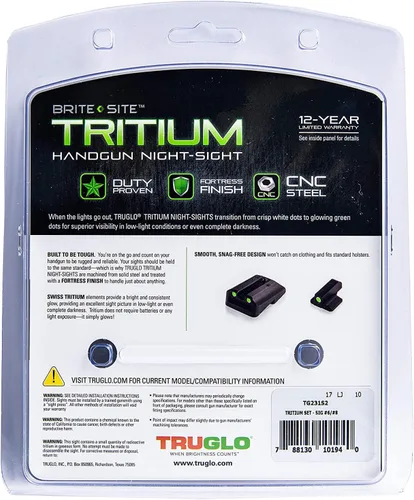 Vista 4 de TRUGLO Tritium Mira de Pistola Delantera y Trasera de Alta Visibilidad y Miras Nocturnas con Puntos Blancos y Puntos Verdes Brillantes de Tritio