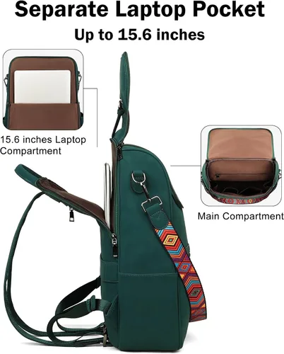 Vista 7 de FADEON Bolsos cruzados para mujer y mochila para laptop Colección Verde
