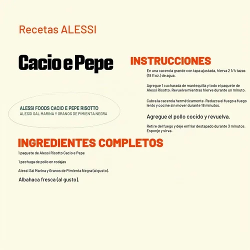 Vista 7 de Alessi Autentico, Risotto sazonado premium, arroz arborio italiano, fácil de preparar, cacio e pepe 6.5 onzas (queso y pimienta, paquete de 6)