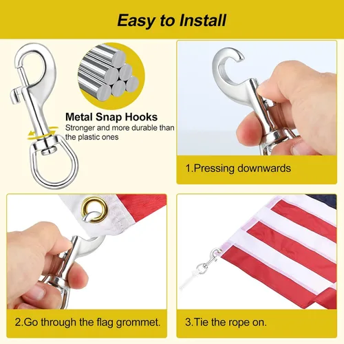 Vista 11 de DELSWIN Ganchos giratorios para bandera, clips de asta de bandera resistentes de 3.5 pulgadas para cuerda de asta de bandera, perno de acero