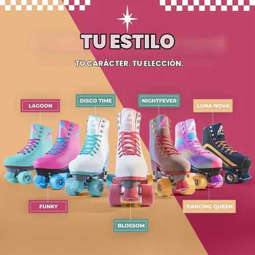 Vista 7 de APOLLO Patines de ruedas – Patines retro para niñas y mujeres – Patines cuádruples ajustables con tacón alto – Disco Quads Reina bailando