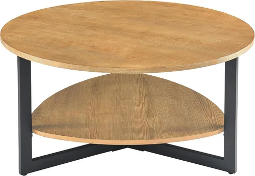 Vista 5 de Mesa de centro redonda para sala de estar, mesa de cóctel grande de 35.3 pulgadas con estante de almacenamiento, mesa de té central de madera