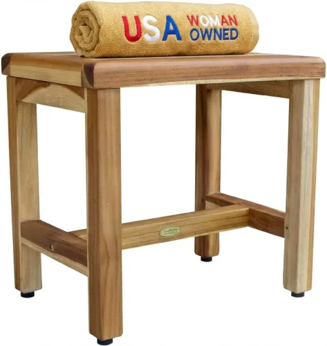 Vista 17 de EcoDecors Eleganto - Banco Taburete de ducha de madera de teca impermeable de 16 pulgadas de altura, color natural, silla de asiento para ducha