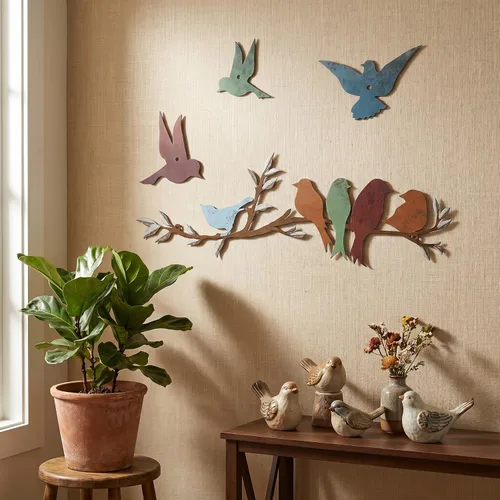 Vista 4 de Ferraycle Arte de pared de pájaro de metal, decoración de pájaros en la rama, escultura de metal, silueta, adorno de rama, letrero colgante de pared