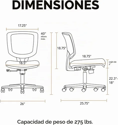 Vista 3 de HON Volt Silla ergonómica de oficina, sin brazos, silla de escritorio de Parte trasera de tela