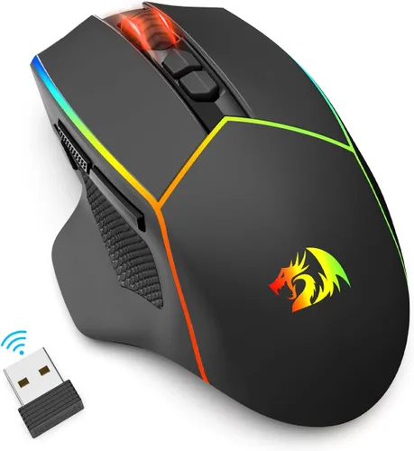 Vista 8 de Redragon Ratón inalámbrico para juegos, Tri-Mode 2.4GUSB-CBluetooth ergonómico, 8000 DPI, mouse inalámbrico programable con retroiluminación RGB