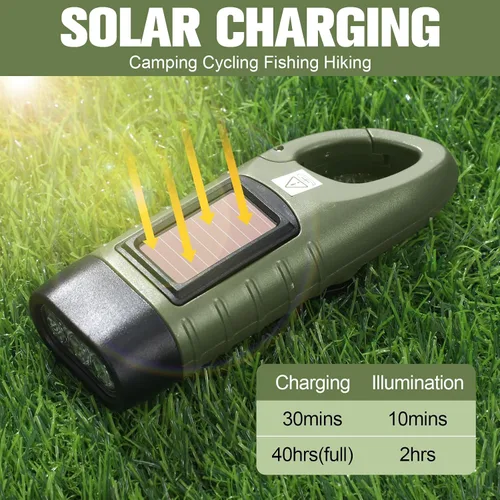 Vista 4 de Leelosp - Linterna solar de emergencia con manivela, 2 unidades, color verde militar Rechargeable Dynamo Flashlight, Wind up for Outdoor Hiking