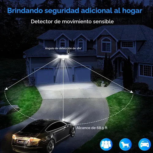 Vista 2 de Energetic - Luces solares para exteriores, 1800 lm, 192 luces LED de seguridad con sensor de movimiento con control remoto, reflector impermeable