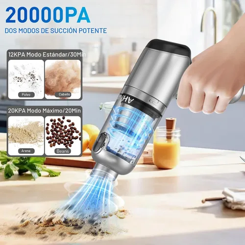 Vista 2 de AHNR Aspiradora de Coche de Mano Inalámbrica con Motor Sin Escobillas, Aspiradora de Alta Potencia de 20000PA y Limpiador de Aire, Aspiradora