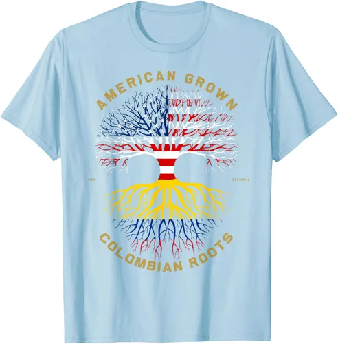 Vista 102 de Camiseta de regalo con la bandera de Estados Unidos con árbol de raíces colombianas