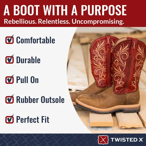 Vista 5 de Steel Toe Lite Western - Botas de trabajo para mujer, Marrón