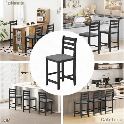 Vista 5 de 24'' Counter Height Bar Stools Set of 2, Solid Wood Island Chairs for Kitchen, Stools for Kitchen Counter, Black Negro