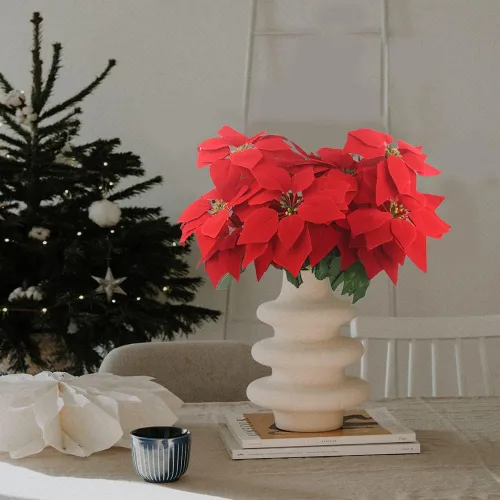 Vista 5 de Ferial 2 flores artificiales de Navidad – Ramo de flor de Pascua de seda de 5 cabezas – Flores falsas para fiesta de Navidad, decoración de boda 2