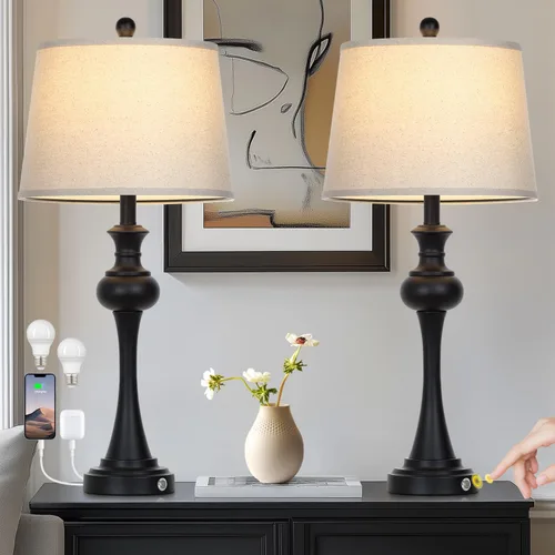 Vista 8 de Cinyirong Lámparas de mesa doradas de 28.75 pulgadas, modernas, con control táctil de 3 vías, regulable, con puertos USB A+C y salidas de CA