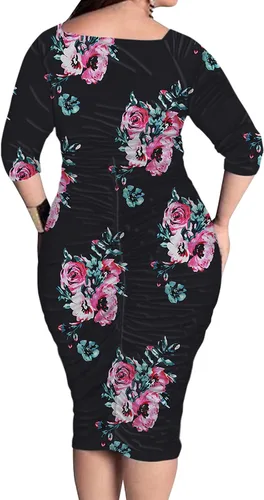 Vista 2 de Vestidos de talla grande para mujer, sexy, envolvente, fruncido, cuello en V, vestido midi bodycon elegante, vestido de negocios para iglesia