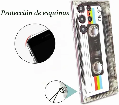 Vista 3 de FAteamll Funda para Galaxy S22 Ultra a prueba de golpes a prueba de arañazos con TPU suave parachoques Retro Cassette Funda Compatible con Samsung