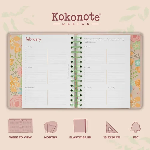Vista 2 de Kokonote Blummen 2023 - Diario de 6.3 x 7.8 pulgadas 6.5 x 7.9 in Agenda académica con calcomanías Papelería de flores lindas
