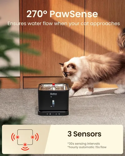 Vista 6 de Fuente de agua inalámbrica para gatos, bandeja de acero inoxidable de 3 L/100 onzas, fuentes para beber para gatos, fuentes de agua para mascotas