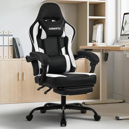 Vista 7 de Silla de juegos con reposapiés, sillas reclinables de videojuegos para adultos con soporte lumbar, reposabrazos articulados, silla ergonómica