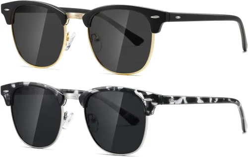 Vista 17 de AEVOGUE Semi Rimless Polarized Sunglasses for Women Men, AE0369 2 Pack Negro brillante y negro mate C1