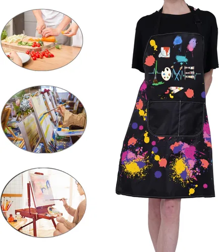Vista 7 de CMNIM Delantales de artista con bolsillos - Regalos para pintores y amantes de la pintura - Delantal de cocina