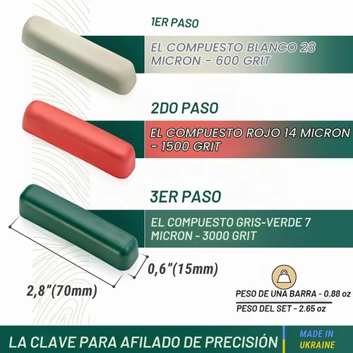 Vista 2 de Kit de Compuesto de Estropajo BeaverCraft para Estropa de Cuero - Compuesto de Pulido para Afilado de Cuchillos - Compuestos de Pulido Rojo, Blanco