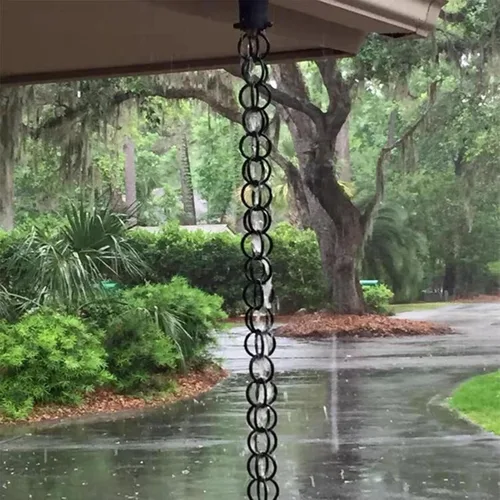 Vista 5 de Rain Chains for Gutters, Metal Black Ring Rain Chains Aluminum Alloy Double Loop, Easy Hanging Gutter Rain Chain for Roof Gutter Chain Downspout