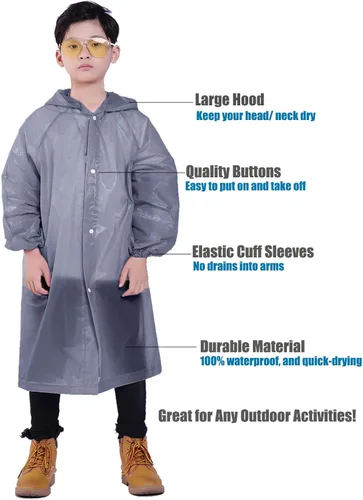Vista 20 de Chaqueta de lluvia para niños, paquete de 2 ponchos de lluvia para niños, impermeables reutilizables para niños y niñas, impermeable, para exteriores