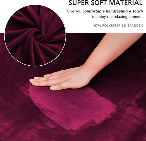Vista 2 de NICEEC Funda para sofá biplaza, súper suave, 1 pieza, color rojo vino, elástica, universal, de elastano, para sala de estar, fácil ajuste, lavable