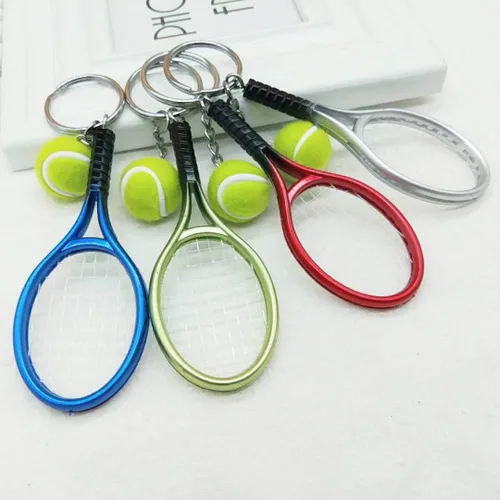 Vista 6 de Mini raqueta de tenis de color con llavero de bola