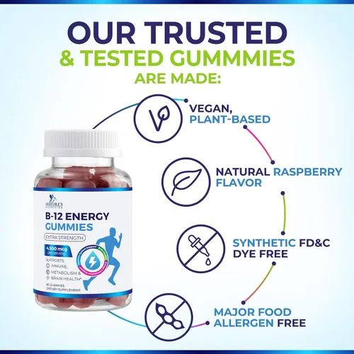 Vista 7 de Gomitas energéticas B12 – 4500 mcg de vitamina B12 por porción – Suplemento B12 masticable extra fuerte para energía, metabolismo y apoyo
