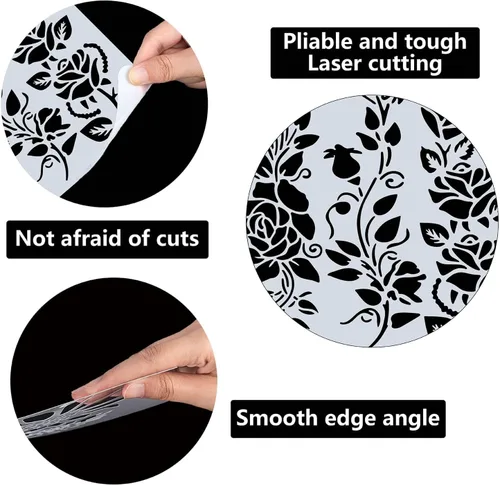 Vista 3 de GORGECRAFT 12 estilos 7.1x7.1 in Rose Flowers Stencil Flores Hojas Plantillas Florales Brotes Florales Ramos de rosas Vines Ramas de Hojas