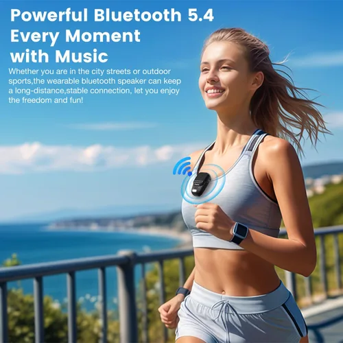 Vista 7 de Altavoz Bluetooth portátil, altavoz portátil con clip con micrófonos integrados, música manos libres y llamadas para senderismo/ciclismo, altavoz