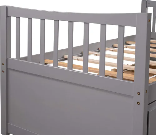 Vista 8 de Cama doble capitán con nido y cajones para niños, adolescentes y adultos, gris