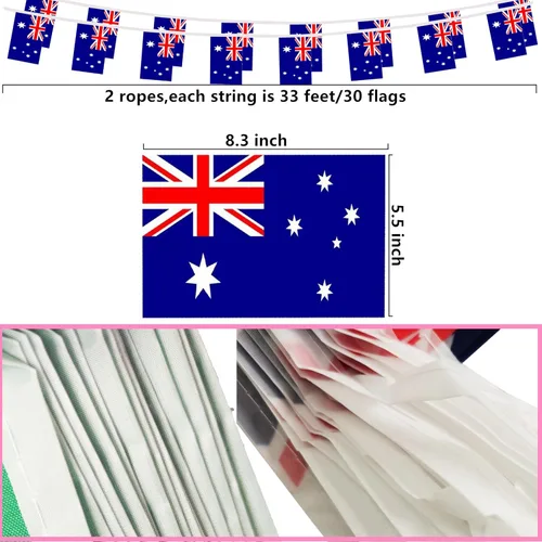 Vista 2 de Bandera Colgante de Banderines Australianos, Pequeña Mini Guirnalda de Banderitas Australianas, Decoración Nacional del País para Escuela, Fiesta