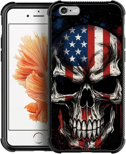 Vista 103 de Funda compatible con iPhone 8, a prueba de golpes, antiarañazos, bandera de ciervos de cola blanca de grano de madera estadounidense
