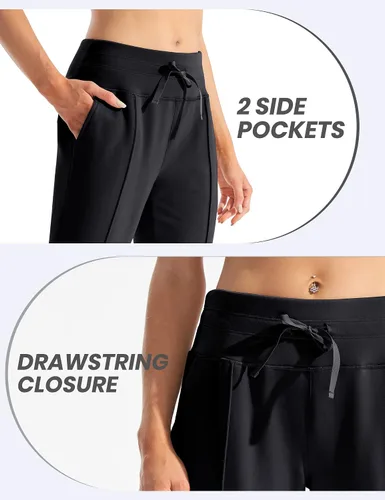 Vista 3 de Ewedoos Pantalones con forro polar para mujer, pantalones deportivos con forro polar para mujer con bolsillos, pantalones térmicos de cintura alta
