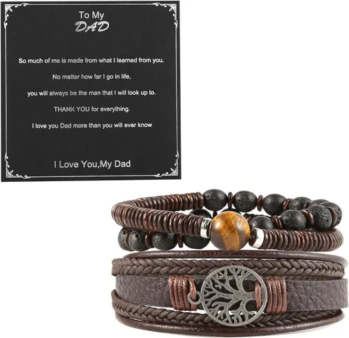 Vista 17 de HZMAN Pulseras de cuero genuino del árbol de la vida para hombres y mujeres (Classic Set)