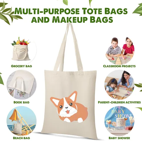 Vista 3 de Mimorou 48 bolsas de algodón de sublimación de 13 x 15 pulgadas, bolsa de lona en blanco reutilizable a granel con asas para sublimación, bricolaje