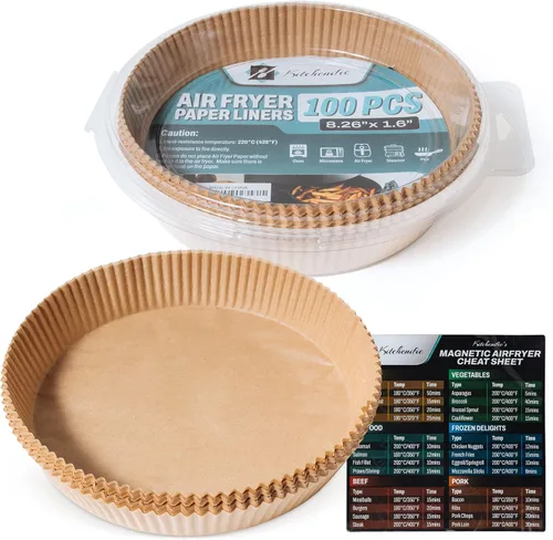 Vista 8 de 100 forros desechables para freidora de aire redondos de 8 pulgadas y 1 hoja magnética para freidora de aire, juego de forros de pergamino