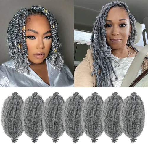 Vista 44 de Cabello para Trenzas Marley Twist de 10 pulgadas Negro 3 Paquetes Cabello Afro Twist Elástico Preseparado para Locs Suaves Cabello Spring Twist