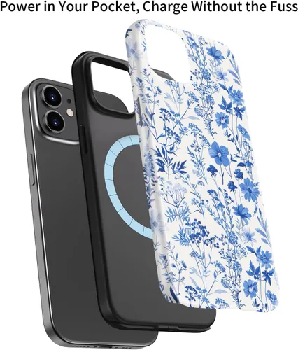 Vista 3 de Funda para iPhone 12 Mini, compatible con carga inalámbrica, protección de doble capa con elegante diseño de flores silvestres, silicona suave +