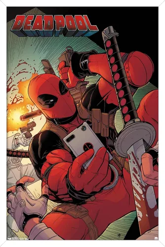 Vista 12 de Trends International Marvel Comics Deadpool - Póster de pared para selfies, 14.725 x 22.375 pulgadas, versión enmarcada de madera de granero