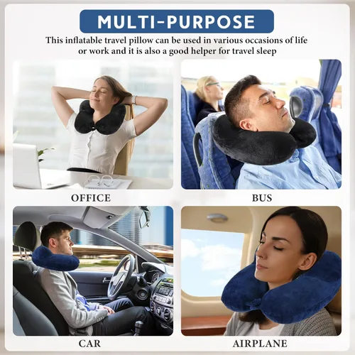 Vista 7 de Sintuff Paquete de 2 Almohadas de Viaje Inflables para Aviones Almohadas de Vuelo Inflables para el Cuello con Bolsa Compacta y Antifaz para Viajar