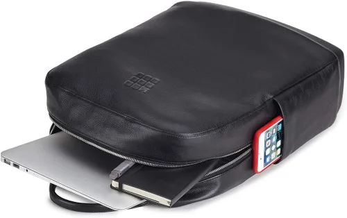 Vista 3 de Moleskine(), Almacenamiento para laptop de 15 pulgadas, cuero, mochila de negocios, para hombres, mujeres, Negro (Negro 19-3911tcx)