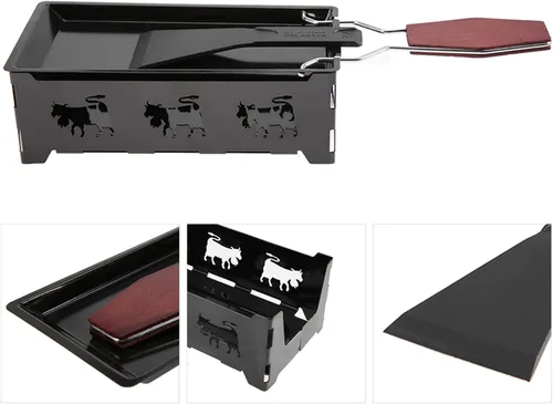 Vista 5 de Raclette - Parrilla de mesa de raclette, máquina de raclette antiadherente para queso, bandeja para hornear con mango de madera, parrilla coreana