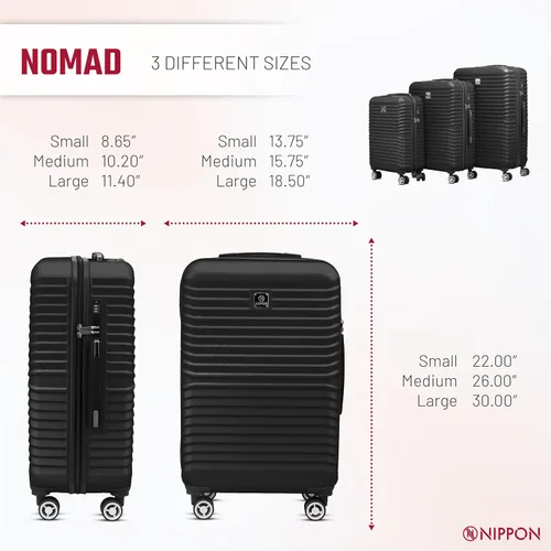 Vista 4 de NIPPON Luggage Nomad - Maleta giratoria rígida con ruedas para mujeres y hombres, rodillo de carcasa dura de viaje, ultra fuerte y duradero