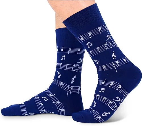 Vista 3 de HAPPYPOP Regalos de notas musicales para hombres, calcetines novedosos para piano de guitarra, regalos de batería para amantes de la música